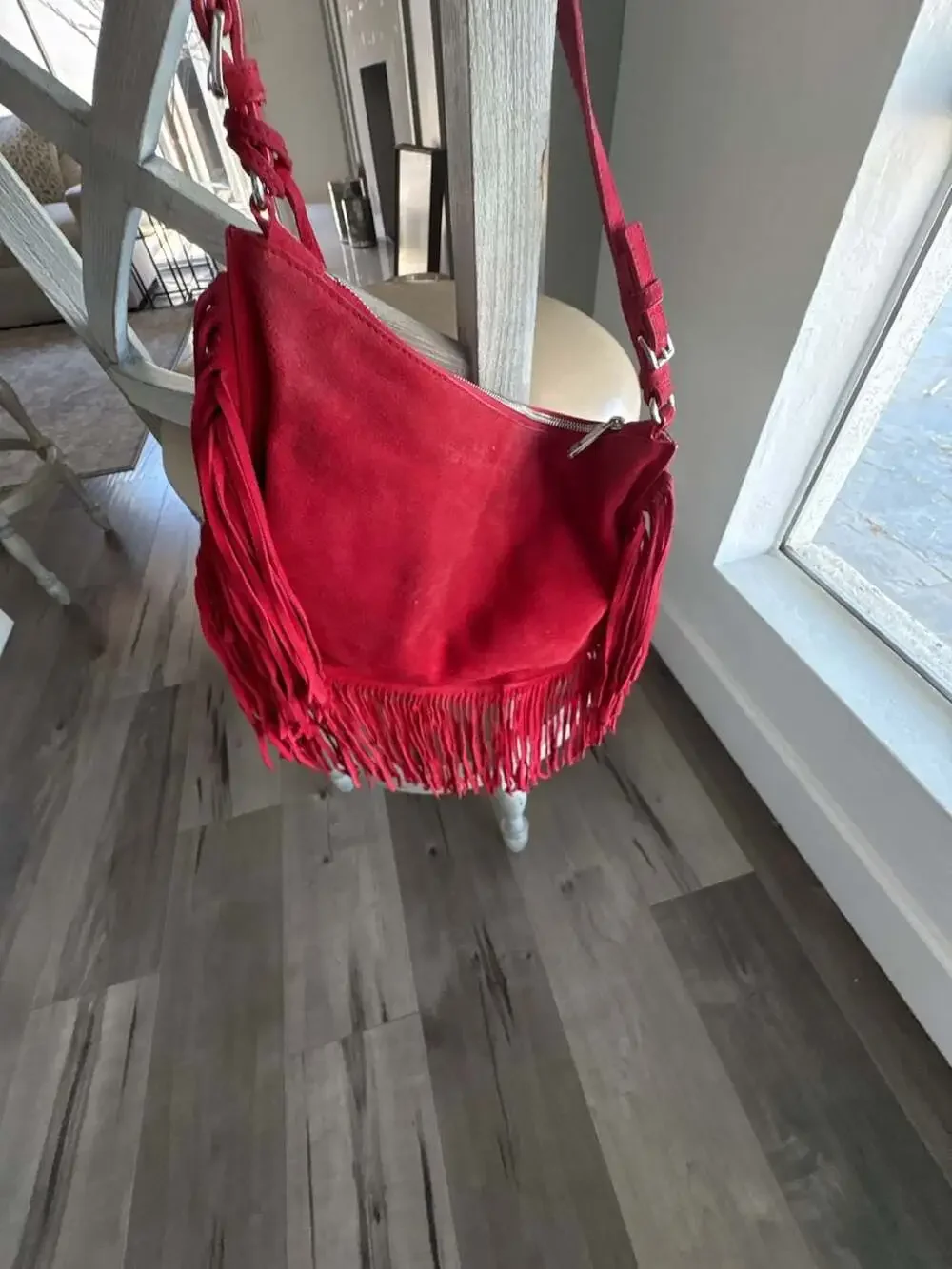 MICHAEL Michael Kors Red Suede Billy Large Fringe Hobo Bag